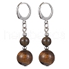 Round Natural Tiger Eye Dangle Earrings EJEW-JE05536-04-1