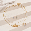 Stainless Steel & Imitation Pearl Stud Earrings & Double Necklaces & Rings Sets for Women's Daily Wear UO4796-5