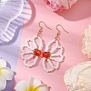 Flower Natural Carnelian & Glass Seed Beaded Dangle Earrings EJEW-TA00510-2
