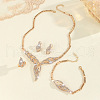 Leaf Alloy Crystal Rhinestone Pendant Necklace & Stud Earring & Chain Bracelets & Rings Sets FS-WGADEF8-01-4