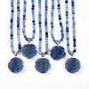 Natural Blue Aventurine(Dyed & Heated) 4.5mm Round Beaded Flower Pendant Necklaces NJEW-T016-04E-2
