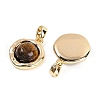 Brass Pave Natural Tiger Eye Flat Round Charms KK-U043-42G-A-2