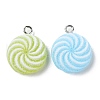 Translucent Resin Flat Round Pendants RESI-A025-03-2