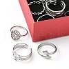 8Pcs 8 Style Whale Tail & Wave & Flower & Vortex & Snake Stainless Steel Open Cuff Ring Set RJEW-FS0001-02-4