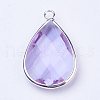 Silver Color Plated Brass Glass Drop Pendants X-GLAA-M006-A-14S-2