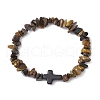 Natural Tiger Eye Chips Stretch Bracelets for Women Men BJEW-JB11341-11-2