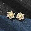 Flower Brass Micro Pave Clear Cubic Zirconin Stud Earrings EJEW-D318-10G-1