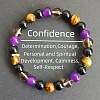 Round Natural Tiger Eye & Black Obsidian & Amethyst & Smoky Quartz Beads Stretch Bracelets for Girl Women FS-WGE0C43-09-1