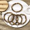Natural Wood Round Beaded Stretch Bracelet with 304 Stainless Steel Charms BJEW-JB10164-2