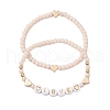 2Pcs 2 Styles Frosted Faceted Glass Beaded Stretch Bracelet Sets BJEW-JB10452-02-1