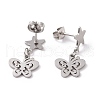304 Stainless Steel Butterfly with Star Dangle Stud Earrings for Women EJEW-G328-07-3
