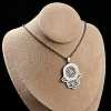 304 Stainless Steel Hollow Religion Hamsa Hand Pendant Necklaces NJEW-M086-01P-1