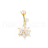 Brass Clear Cubic Zirconia Shiny Flower Curved Barbell Belly Button Rings for Daily Wear HB2528-1-2
