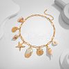 Brass & Natural Shell Starfish Shell Shaped Pendant Bib Necklaces for Beach FS-WG21969-01-1