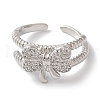 Bowknot Brass Micro Pave Clear Cubic Zirconia Open Cuff Rings for Women RJEW-C098-01P-2