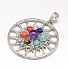 Chakra Jewelry Brass Gemstone Flat Round Pendants X-KK-J298-13-NR-1