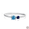Rhodium Plated 925 Sterling Silver Finger Ring with Blue Cubic Zirconia RJEW-F150-62B-P-1
