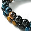 Natural Tiger Eye & Black Onyx Round Braided Bead Bracelet BJEW-TA00441-3