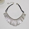 Alloy Long Tassel Bib Black Waxed Cord Necklaces FS-WGA960C-01-4