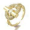 Rack Plating Oval with Bar Brass Clear Cubic Zirconia Open Cuff Rings RJEW-S411-28G-1