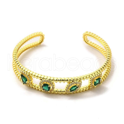 Square & Teardrop & Horse Eye Glass Open Cuff Bangle with Cubic Zirconia BJEW-A136-01G-02-1
