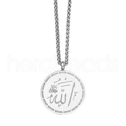 Non-Tarnish Stainless Steel Flat Round Geometric Pendant Necklaces AX2712-2-1