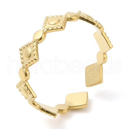 304 Stainless Steel Rhombus Open Cuff Ring for Women X-RJEW-I098-30G-1