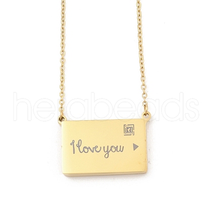 304 Stainless Steel Rectangle I Love You Pendant Cable Chain Necklaces NJEW-H044-04G-1