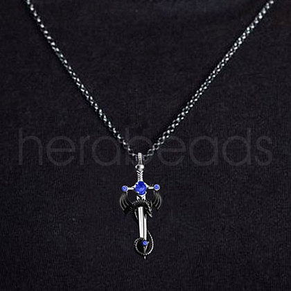 Alloy & 201 Stainless Steel & Rhinestone Dinosaur Wrapped Sword Pendant Necklaces for Men FS-WGFE8C1-01-1