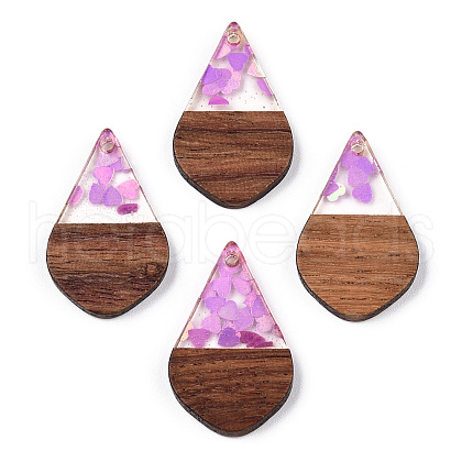 Transparent Resin & Walnut Wood Pendants RESI-N039-60A-1