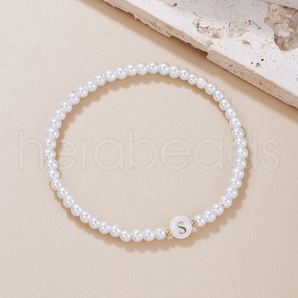 Plastic Pearl Round Beaded Stretch Bracelets for Women WGC81DB-19-1