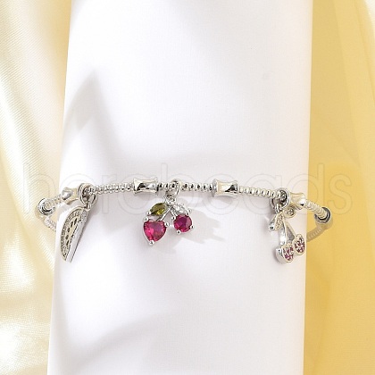 Brass Micro Pave Cubic Zirconia Fruit Charm Bangles for Women BJEW-Z089-01P-01-1