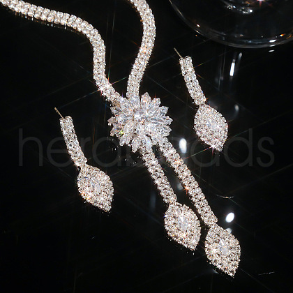 Flower & Horse Eye Alloy with Crystal Rhinestone Pendant Necklace & Stud Earring FS-WGF2591-01-1
