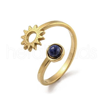 304 Stainless Steel with Natural Lapis Lazuli Ring RJEW-Z031-01A-01-1