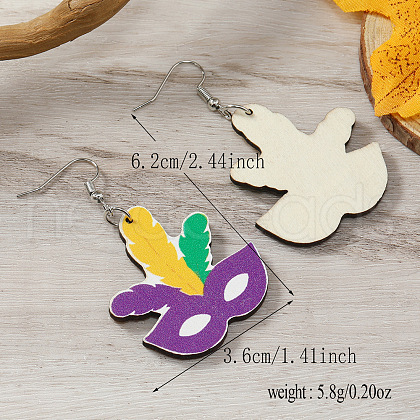 Wood Feather Dangle Earrings for Carnival Party KF5702-7-1