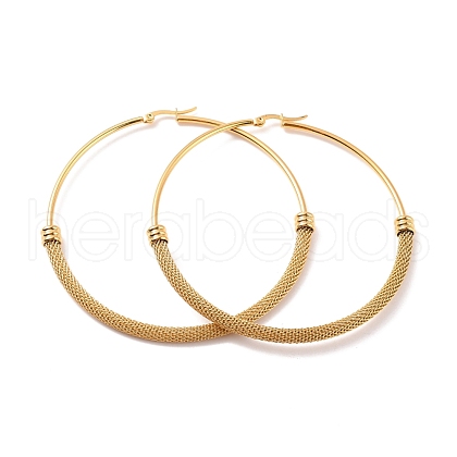 PVD Vacuum Plating 201 Stainless Steel Mesh Chain Shape Big Hoop Earrings with 304 Stainless Steel Pin for Women EJEW-F280-21A-G-1