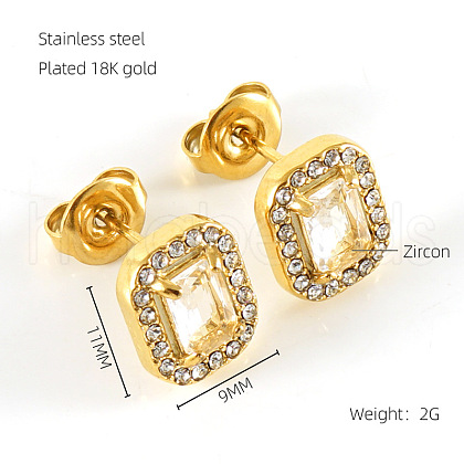 304 Stainless Steel Cubic Zirconia Stud Earrings FS-WGD0B7C-11-1