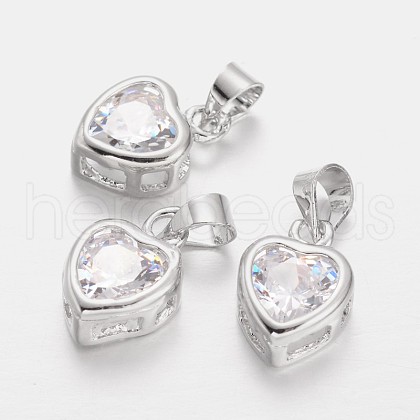 Heart Brass Cubic Zirconia Charms ZIRC-O023-14-1