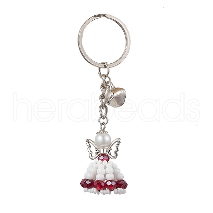 Glass Seed & Plastic Pearl & Alloy Keychain KEYC-MZ00025-03-1