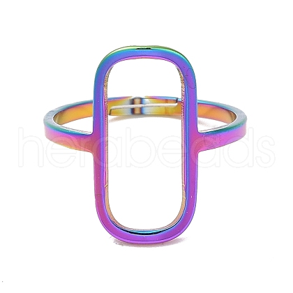 Ion Plating(IP) 304 Stainless Steel Hollow Rectangle Adjustable Ring for Women RJEW-M149-31RC-1