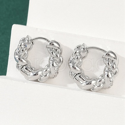 Twist Brass Cubic Zirconia Hoop Earrings EJEW-Q016-18P-1