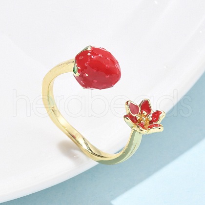 Brass with Enamel Cuff Open Rings for Women RJEW-Q019-01B-G-1