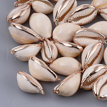 Electroplate Cowrie Shell Pendants X-SSHEL-S261-11-1