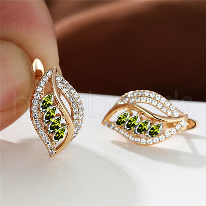 Leaf Brass Micro Pave Cubic Zirconia Hoop Earrings WG08CC9-03-1