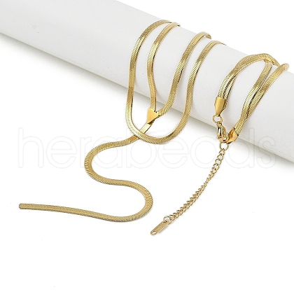 Stainless Steel Flat Snake Chain Double Layer Tassel Necklaces for Women NJEW-D088-03G-01-1