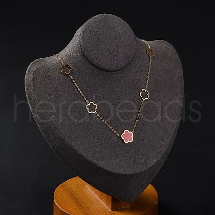 Ion Plating(IP) 304 Stainless Steel & Plastic Flower Pendant Necklaces for Women NJEW-P320-02G-01-1