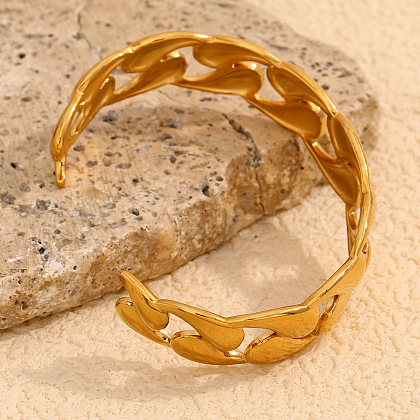 304 Stainless Steel Cuff Bangles for Women BJEW-B134-01G-1