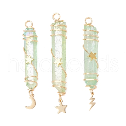 3Pcs 3 Styles Electroplated Natural Quartz Crystal Pointed Copper Wire Wrapped Pendants PALLOY-JF03766-02-1