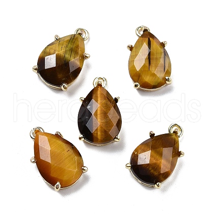 Natural Tiger Eye Faceted Pendants G-M431-16G-08-1