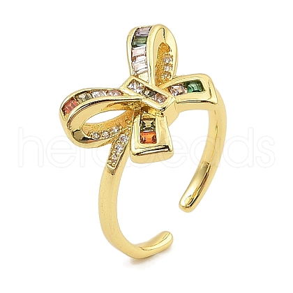 Brass Micro Pave Cubic Zirconia Cuff Rings for Women RJEW-S392-07G-1